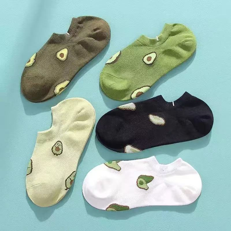 Women'S Ankle Accessories - 5 쌍의 만화 아보카도 크루 발목