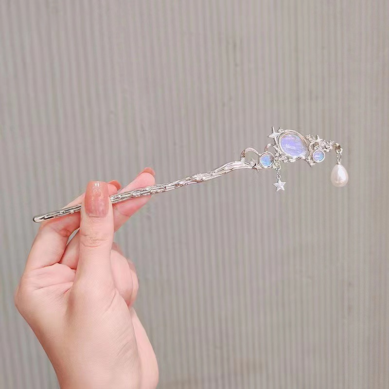 별과 진주 장식의 문스톤 머리핀 – 은색 머리꽂이, 빈 - Pearl Hair Pin 리뷰 및 가격