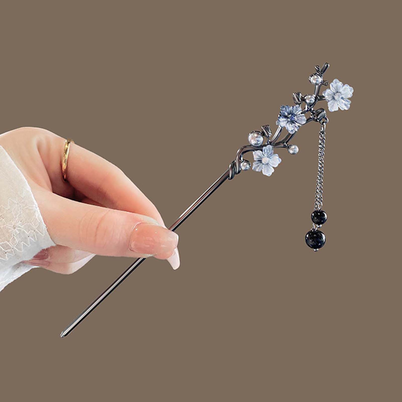 중국 스타일 헤어 스틱 블랙 메탈 헤어핀 클래식 플라워 - Pearl Hair Pin 리뷰 및 가격