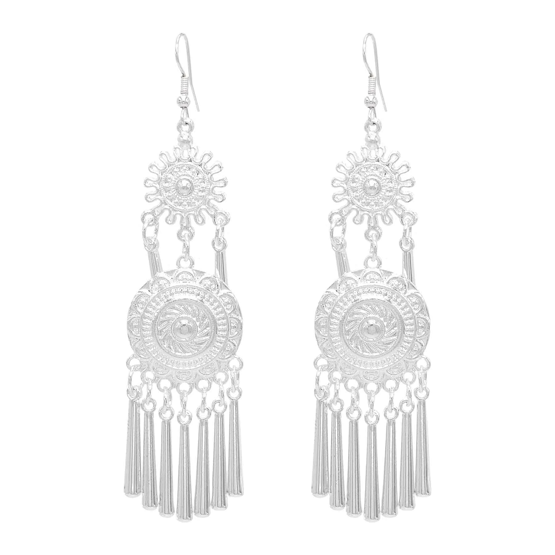 미아오 은빛 합금 여성을위한 작은 경적 술 긴 귀걸이  - Women Accessories Pakistan 리뷰 및 가격