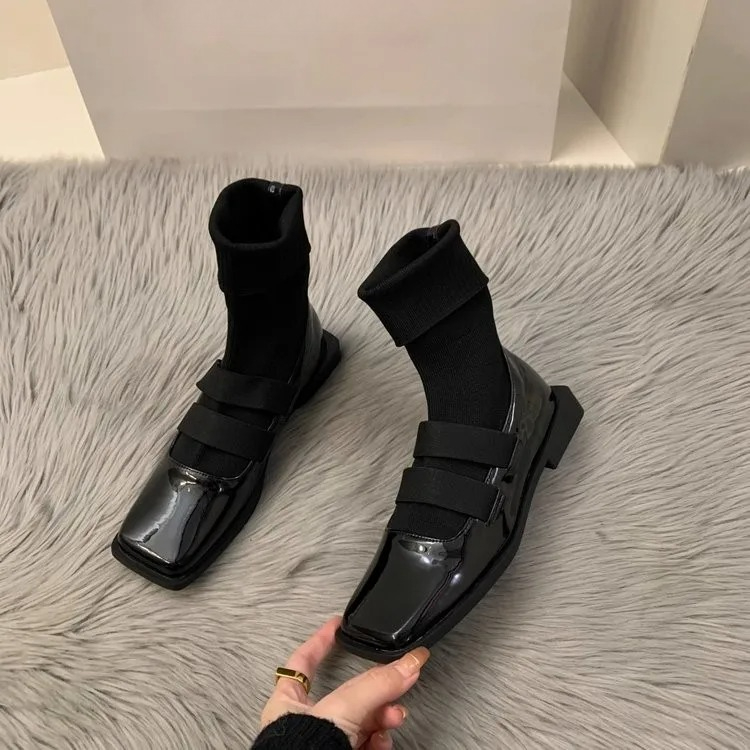 영국 스타일 스퀘어 니트 양말 부츠, 여성용 앵클 부츠 - Women'S Ankle Accessories 리뷰 및 가격