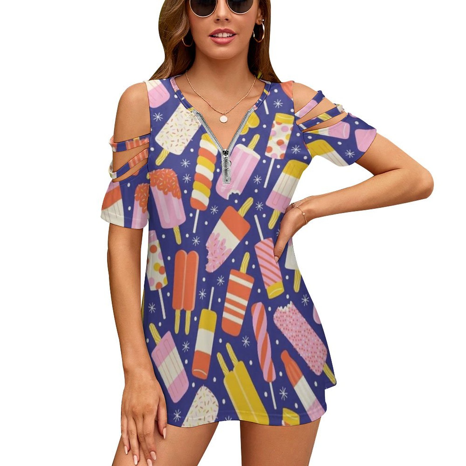 Popsicles 오프 숄더 탑 반팔 여성 셔츠 패턴  - Women Accessories Vector 리뷰 및 가격