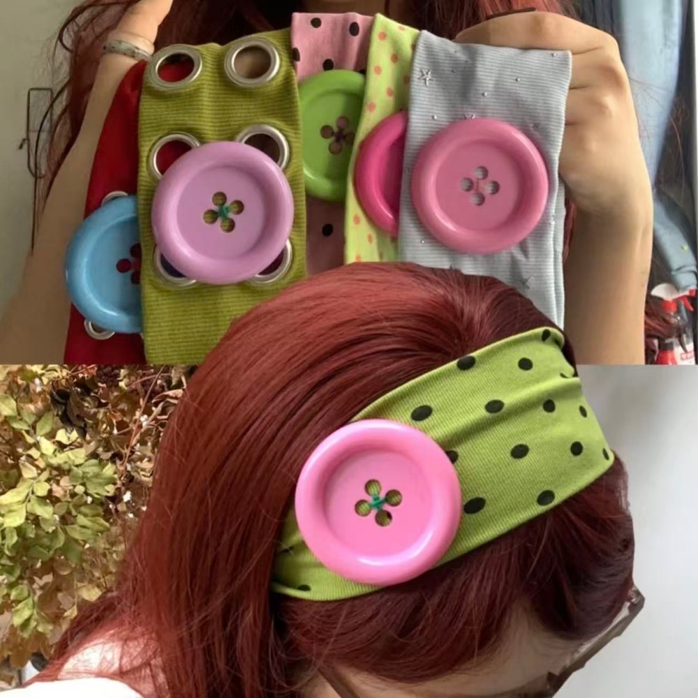 Y2K 서브컬쳐 큰 버튼 폴카 도트 헤어밴드 사진 촬영 - Women'S Yoga Accessories 리뷰 및 가격