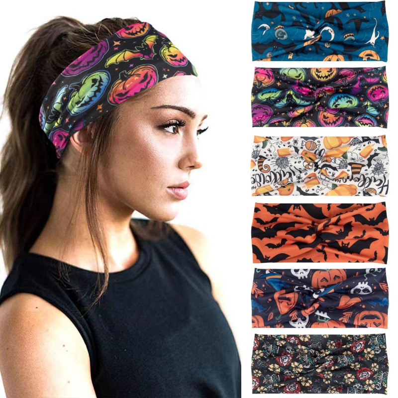 보헤미안 인쇄 해골 호박 Grimace 할로윈 넓은 머 - Women'S Yoga Accessories 리뷰 및 가격